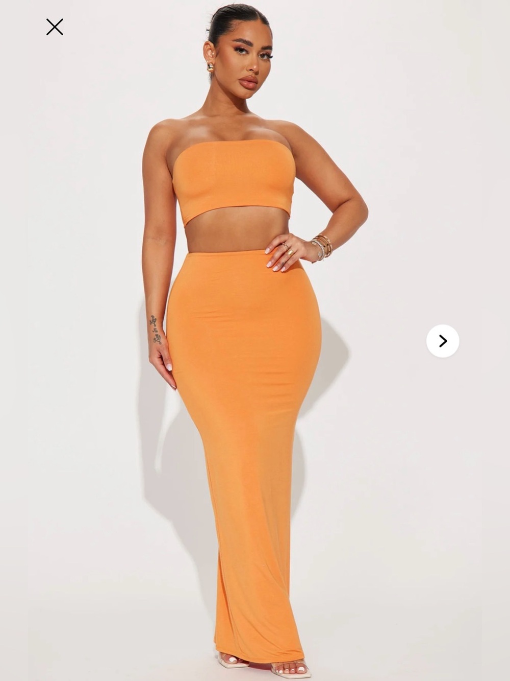 Fashion Nova Orange Maxi Skirt Set